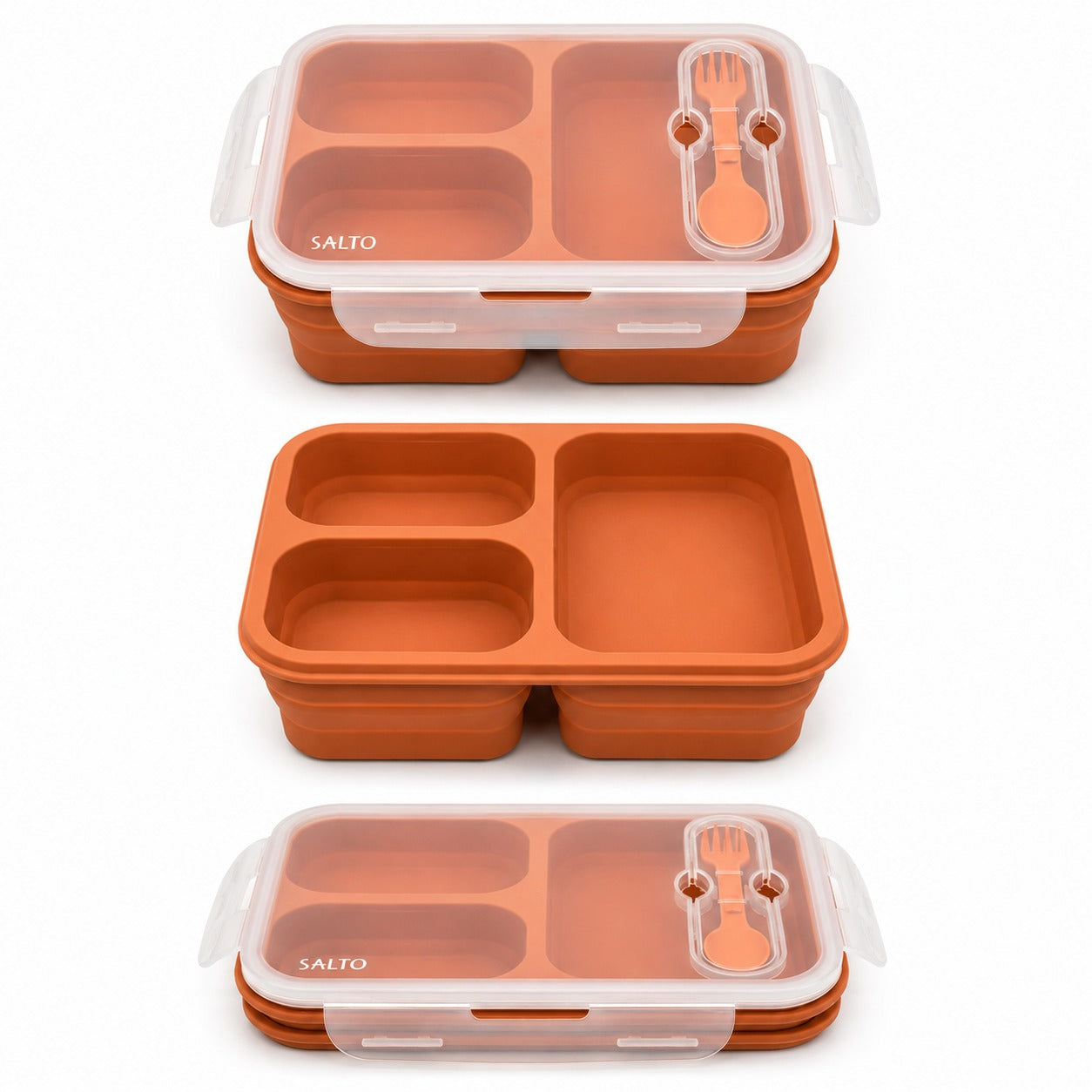 SALTO Magic Lunch Box 3 Comparti - Silicone Lunch Box Pieghevole