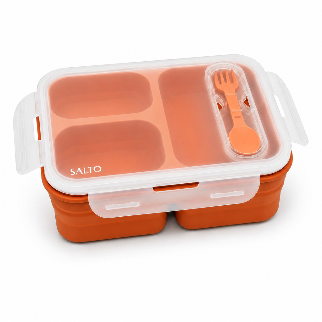 SALTO Magic Lunch Box 3 Comparti - Silicone Lunch Box Pieghevole